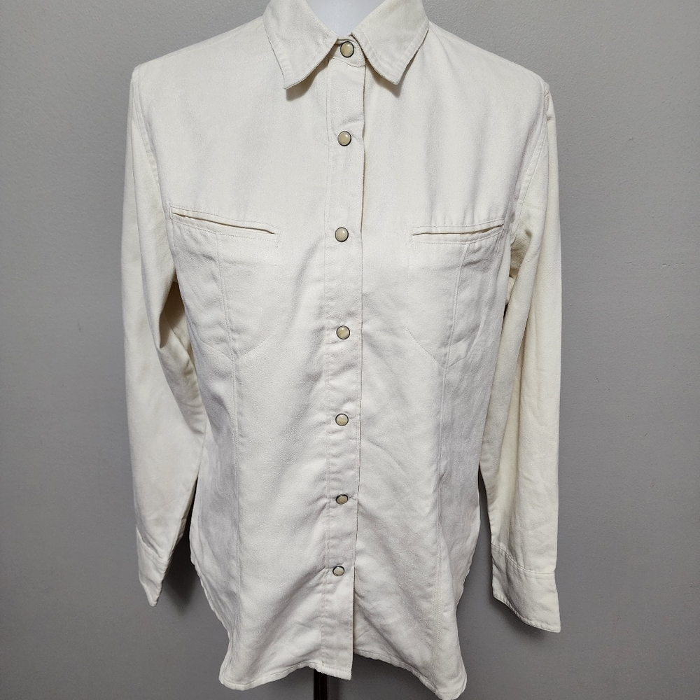 Columbia Ecru Suedette Button Down Size Large - image 1